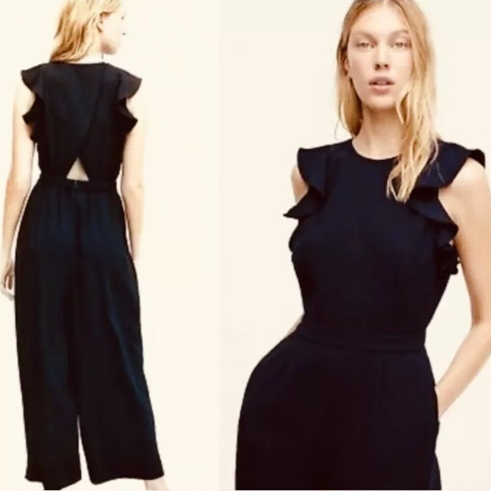 J. Crew Sleeveless Ruffle Jumpsuit in 365 Crepe